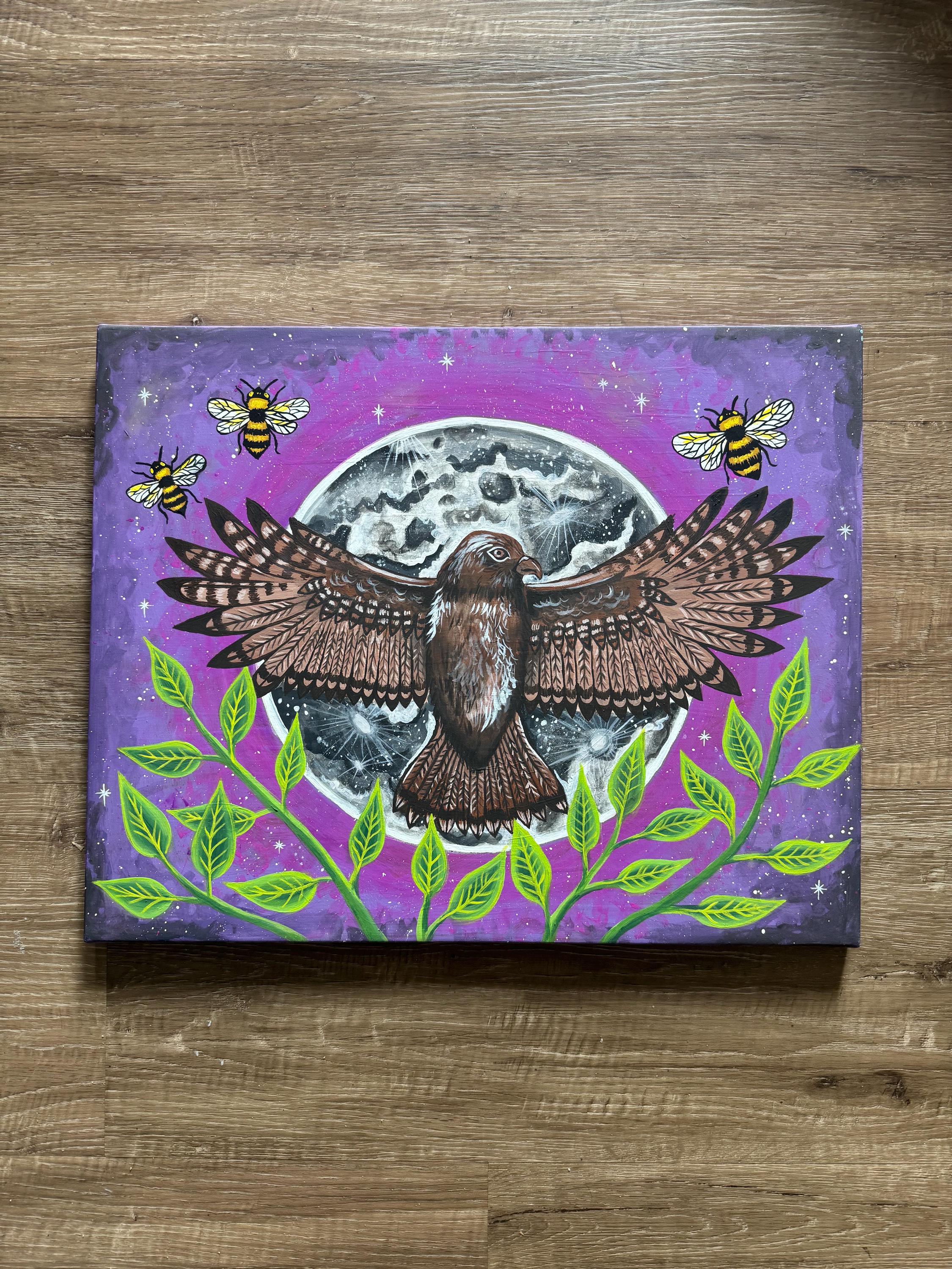 Full Moon Hawk Acrylic Canvas, Wall Decor, Nature Art, Bee Art, Save ...
