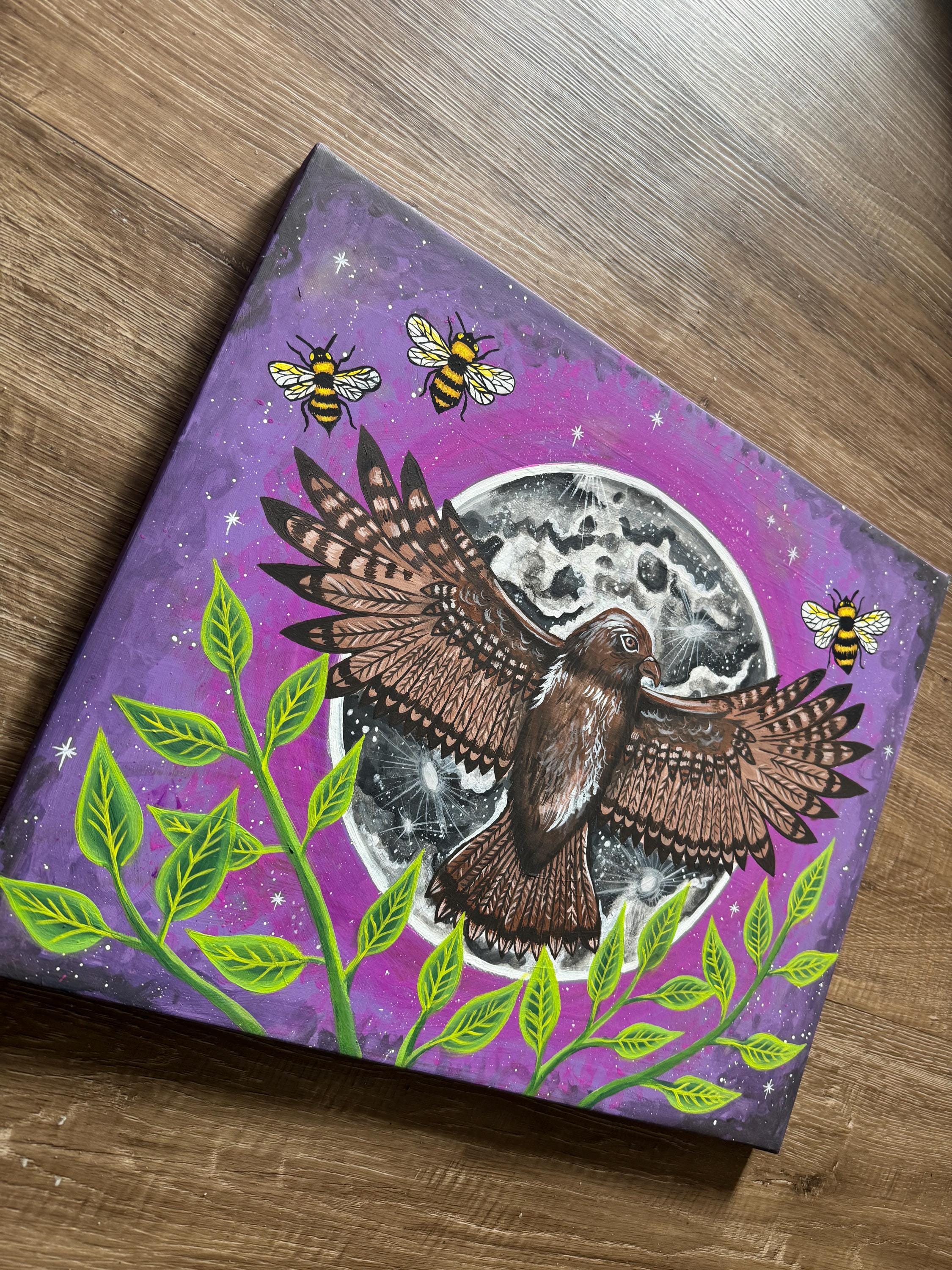 Full Moon Hawk Acrylic Canvas, Wall Decor, Nature Art, Bee Art, Save ...