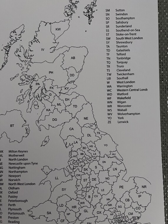 Uk Postcode Map Black And White Printable Uk Sales Map Uk Postcode Map Etsy Sales Tracker | Etsy