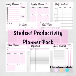 Student Productivity Planner Bundle | Revision and Study Digital Planner | Organisation and Tracker Printable - Pink