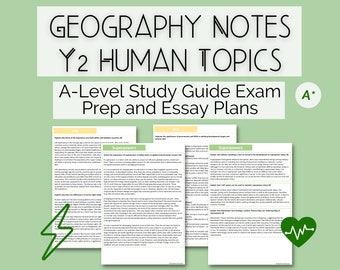 A-Level Geography Revision Guide | Year 2 Human Topics | Exam Question and Essay Plans | A* Grade Study Pack Resource