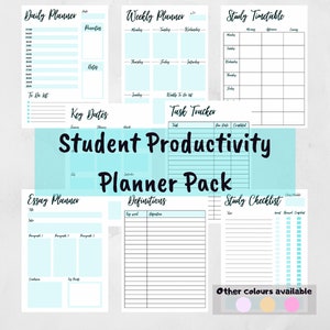 Student Productivity Planner Bundle | Revision and Study Digital Planner | Organisation and Tracker Printable - Blue