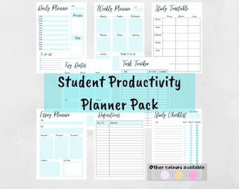 Student Productivity Planner Bundle | Revision and Study Digital Planner | Organisation and Tracker Printable - Blue