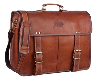 Full Grain Leather Messenger Bag, Leather Shoulder Briefcase Bag, Brown Genuine Leather Laptop Bag, Leather Crossbody Bag For Men & Women