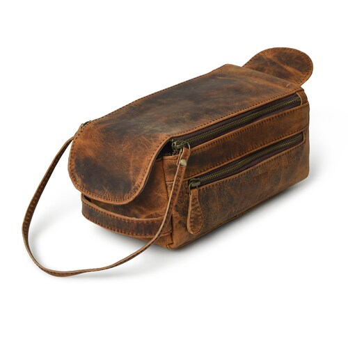 Personalisiertes Herrenleder Dopp Kit - Büffelleder Kulturtasche, Travel Essential