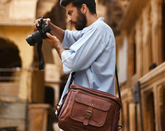 Sac d'appareil photo en cuir pour les photographes, sac d'appareil photo DSLR vintage, cadeau pour les photographes