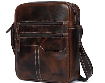 Bolso bandolera personalizado de piel de búfalo marrón oscuro