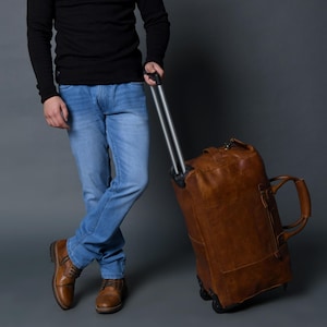 Monogrammed Leather Trolley Bag: Handcrafted Buffalo Leather Carry-On