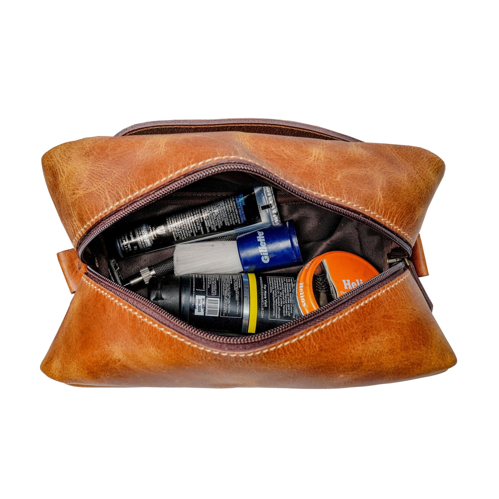 Leather Dopp Kit Bag for Men, Personalized Men's Brown Leather Toiletry