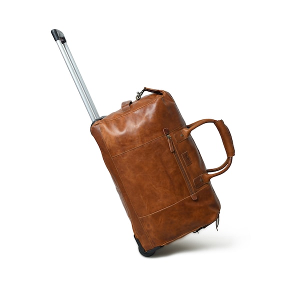 Monogrammed Leather Trolley Bag With Wheels 40L Handcrafted Premium Leather Holdall Overnight Bag Men Personalized Gifts for Him Etsy Ireland