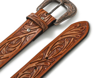 Men's Leather Belt-Handcrafted Cowboy Belt/Distressed Brown Design / Western Style Accessories