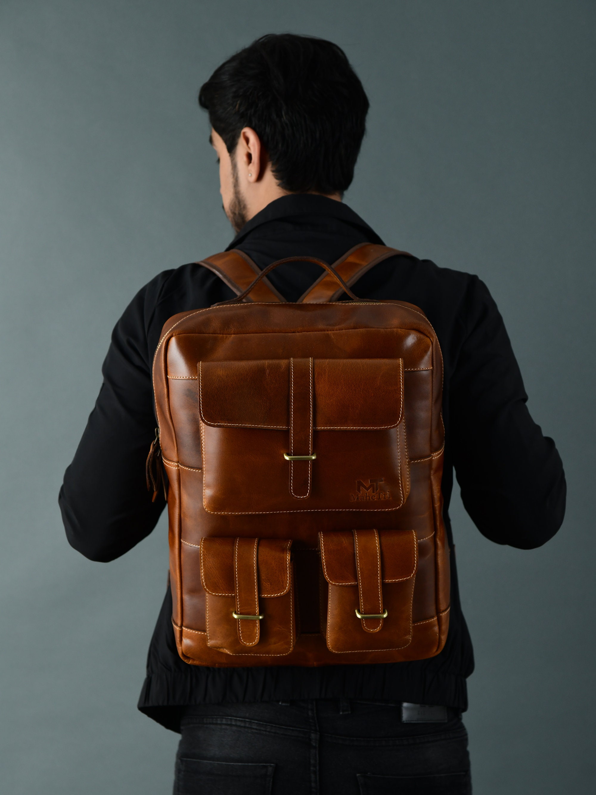 Tan Portland Leather Laptop Backpack 16 Inch, Handcrafted Christmas Gift 2023, Backpack for Men