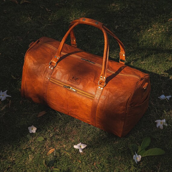 Leather sports duffel bag hot sale