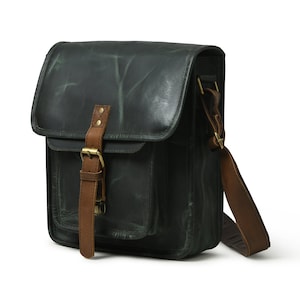 Élégant sac messager en cuir vert pour un usage quotidien, sac à bandoulière pour homme - 27,4 cm (11 pouces)