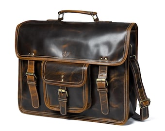 Borsa a tracolla in pelle di bufalo fatta a mano per uomo, borsa a tracolla vintage per laptop, borsa da lavoro in ufficio, borsa in pelle marrone