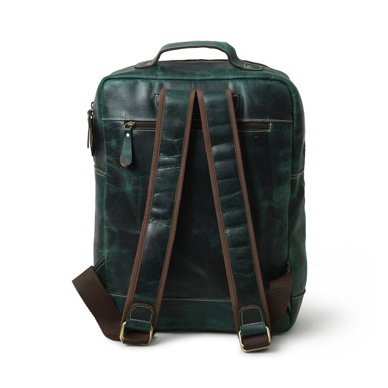 Green Full Grain 16 Inch Leather Backpack, Luxury Handcrafted Leather Backpack, Office Travel Leather Backpack image 5