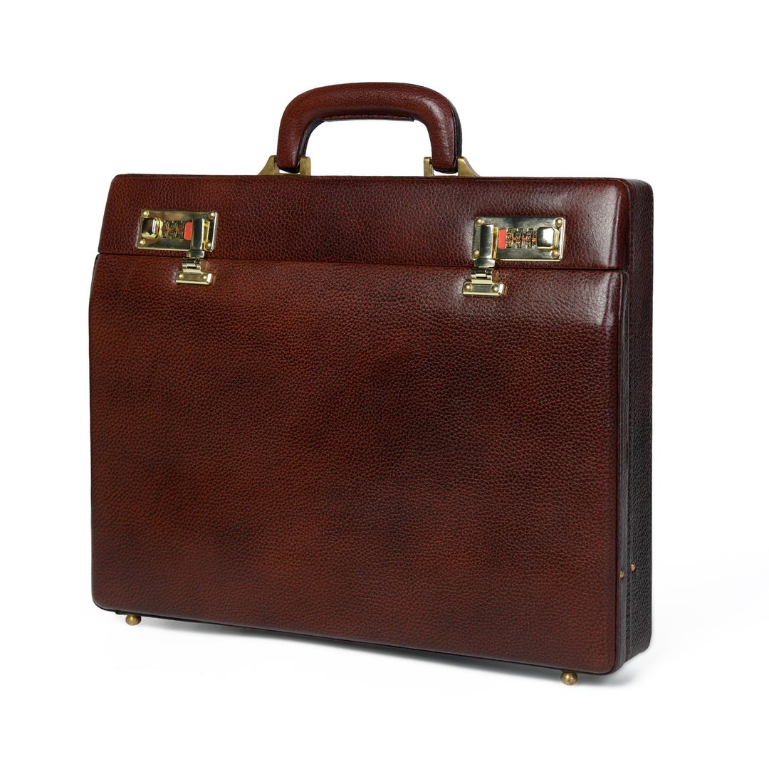 Rich Brown Leather Office Suitcase Hard Suitcase For Men Executive 