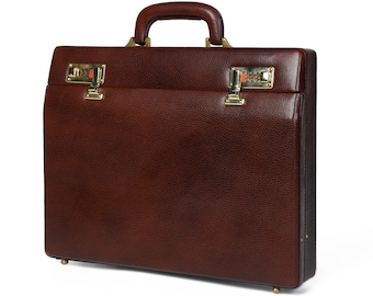Rich Brown Leather Office Suitcase, Hard Suitcase for Men, Executive Briefcase Bag