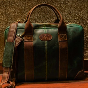 Green Leather Office Leather Briefcases Genuine Leather Briefcase Bag image 6