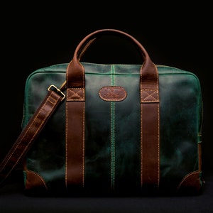 Green Leather Office Leather Briefcases Genuine Leather Briefcase Bag image 3