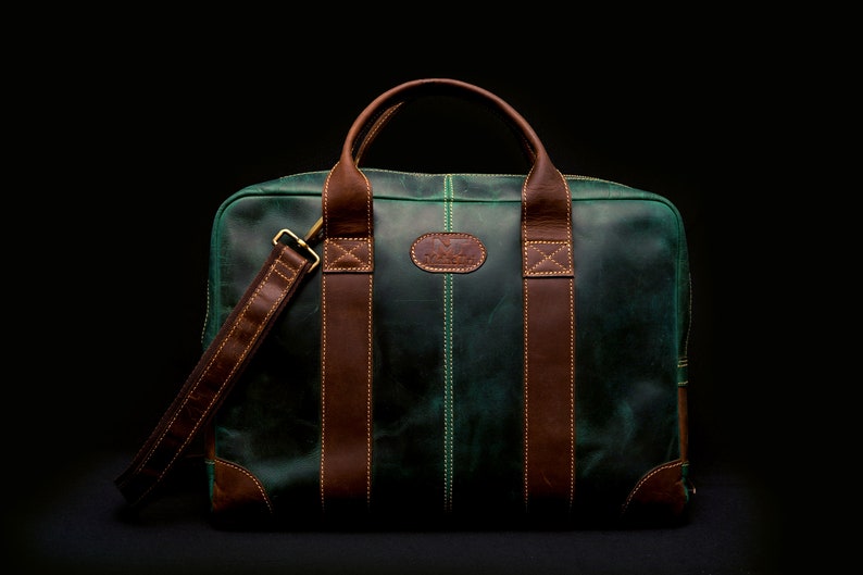 Green Leather Office Leather Briefcases Genuine Leather Briefcase Bag image 3