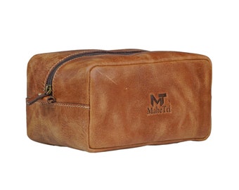 Leather Dopp Kit Bag for men, Personalized Men's Brown Leather Toiletry Bag, Personalized groomsmen gift