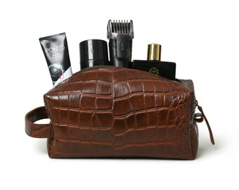 Men's Leather Toiletry Bag Handcrafted Shaving Toiletry Kits & Travel Cases for for Men, Gift for him