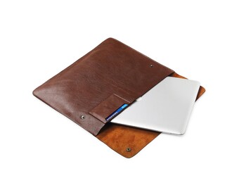 Personalizowane etui ze skóry bawolej na iPada Pro 13 cali | Cienkie etui | Skórzane etui na laptopa iPad Pro 13 M4 o przekątnej 13/14 cala (brązowe | brązowe)