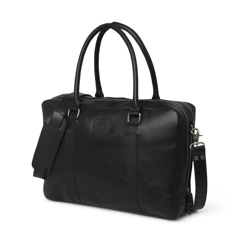 Black Buffalo Leather Laptop Premium Briefcase For Men Women 16 Inch Office Executive Briefcase Bag image 3
