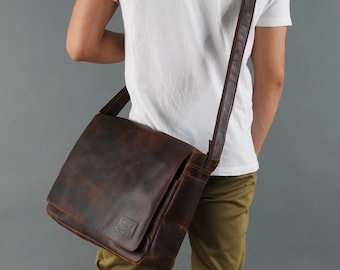 Leather Satchel Messenger Bag Everyday Leather laptop messenger bag Office Crossbody Men Leather Bag Travel Bag