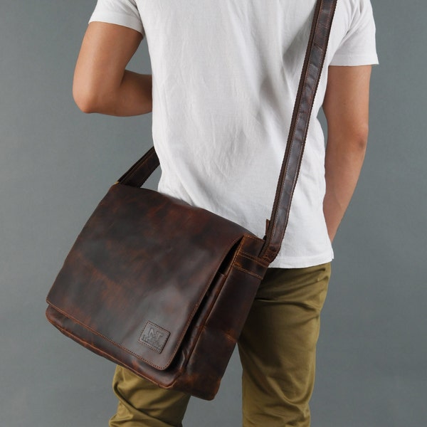 Bolso bandolera de cuero para todos los días Bolso bandolera de cuero para portátil Bolso bandolera de cuero para hombre Bolso de viaje