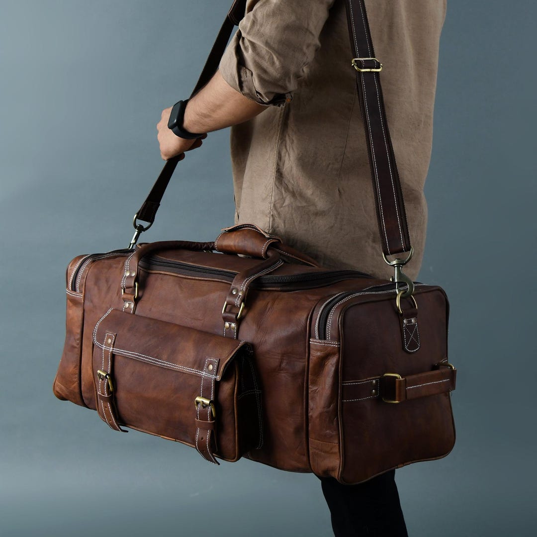 Full Grain Leather Duffle Bag/monogrammed Genuine Weekender Bag
