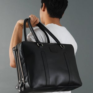 Maletín de cuero negro de primera calidad: elegante bolso ejecutivo para oficina, 16 pulgadas