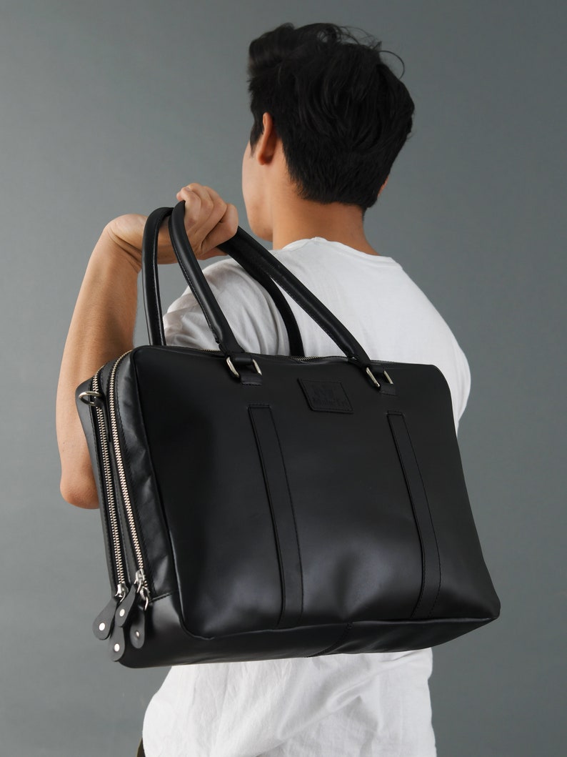 Black Buffalo Leather Laptop Premium Briefcase For Men Women 16 Inch Office Executive Briefcase Bag image 1