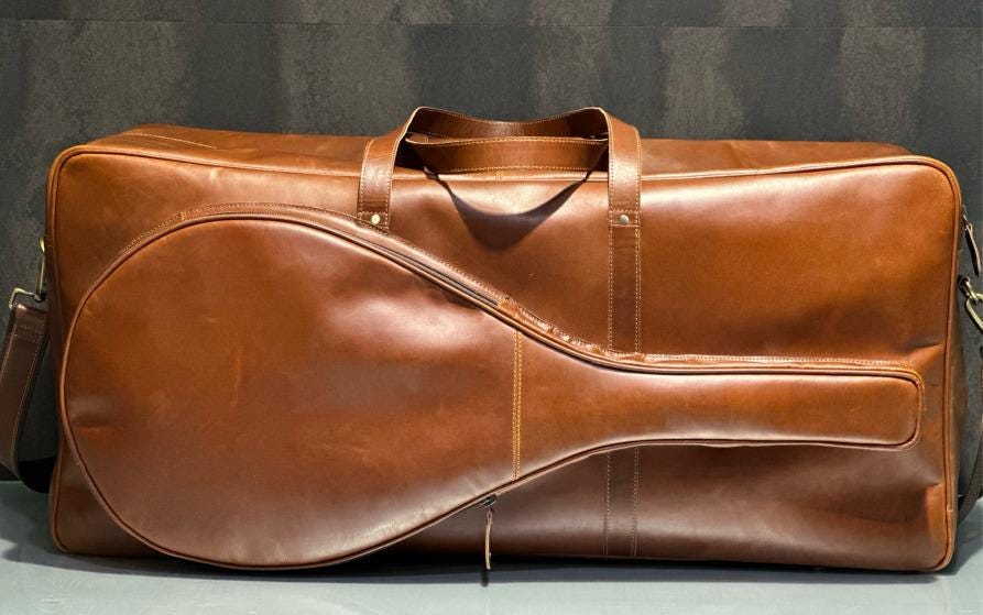 Leather Tennis Duffle Bag: Buffalo Leather Weekender, Monogram Option
