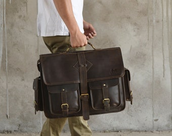 Large Buffalo Executive Leather Briefcase Messenger Bag for Men Women