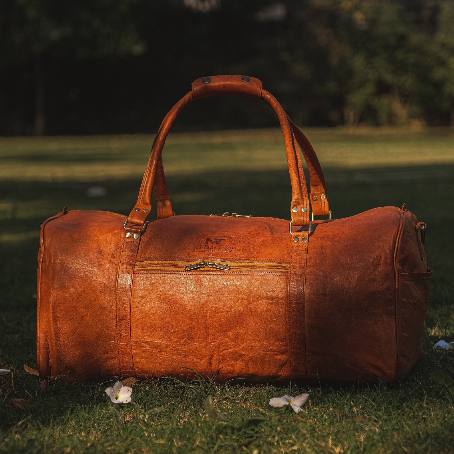 personalised leather overnight bag
