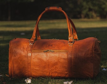 Gepersonaliseerde leren plunjezak: handgemaakte 24-inch weekendtas