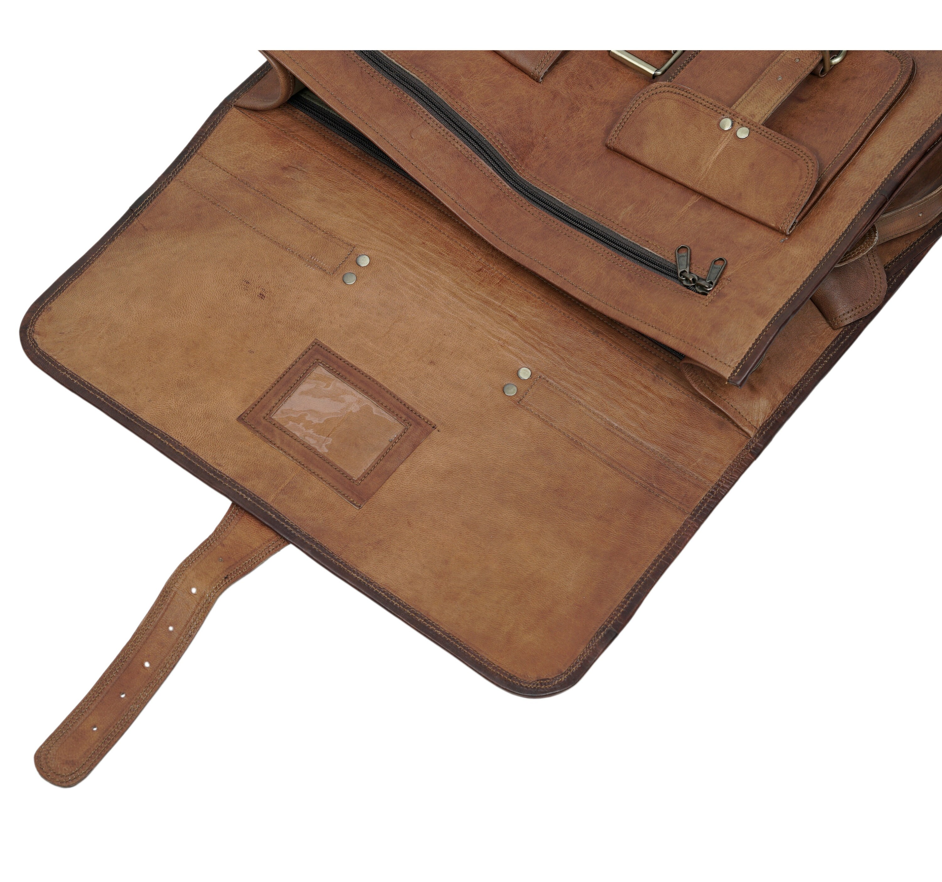 Borsa A Tracolla Uomo In Pelle Pieno Fiore Crazy Horse, Marrone, 25L. Capiente Per Laptop 17,3'', Con Tasche Multiple E Cerniere YKK. Vintage.