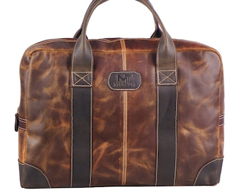 Handmade Buffalo Leather Briefcase: 14-inch Laptop Bag, Shoulder Bag