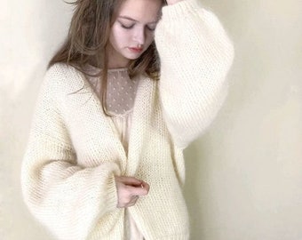Mohair Cardigan Wedding Cover Up White Wedding Jacket Ivory Mohair Sweater Bridal Coat Mohair Shrug Bolero for Bride Ivory Wedding Cardigan