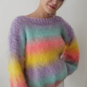 Colorful Knit Sweater/Ombre Mohair Jumper/Colorful Clothing/Multicolor Mohair Sweater/Knitwear Gift for Women/ Multicolored Striped Sweater