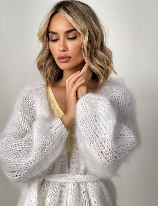 Mohair Strickjacke Frauen Braut Shrug Bolero Wolle Jacke Frauen Mohair Pullover Weiß Strickmantel Hochzeit Cardigan