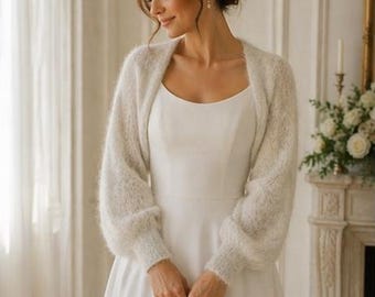 Ręcznie robiony bolerko ślubne z alpaki, luksusowy bolerko ślubne