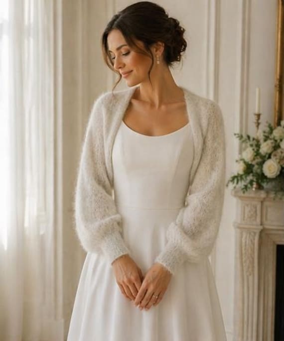 Handmade Alpaca Silk Bridal Shrug, Luxury Wedding Bolero Cover Up