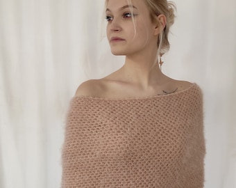 Dusty Rose Merino Wool Bridal Shrug Reversible Wedding Bolero Sweater Cover Up Jacket Pink