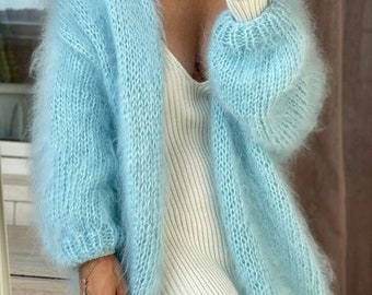 White Mohair Cardigan - Oversize Mohair Sweater -balloon