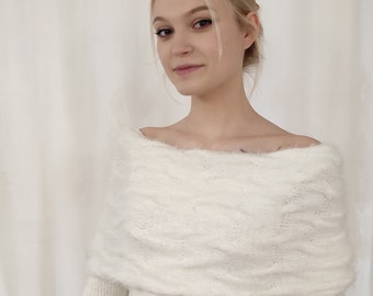 Handgebreide mohair bruidsbolero, bolero met lange mouwen