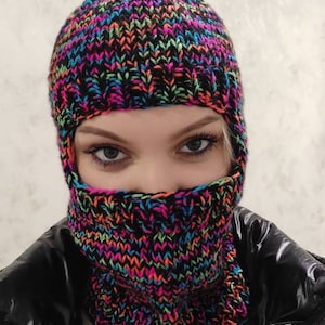 Multicolored Balaclava Woolen Chunky hat mango socky balaclava knit beanie knit helmet knit hat  balaclava knitted hood Valentine&#39;s Gift