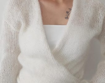 Mohair Jacket White Cardigan Women Bridal Wrap White Mohair Coat Wedding Cardigan Mohair Cape White Wool Jacket Bridal Cover up